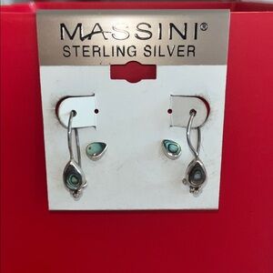 Massini Vintage Sterling Silver Earrings with Iridescent Teal and Black Accents